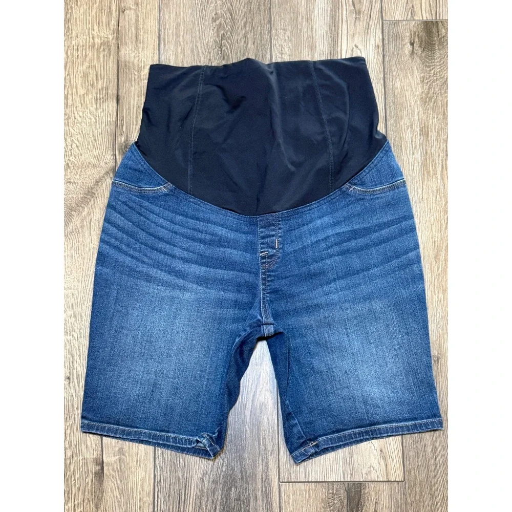 Isabel Maternity Bermuda Short Denim Blue 10/30 Over Belly Pregnancy Jean Shorts